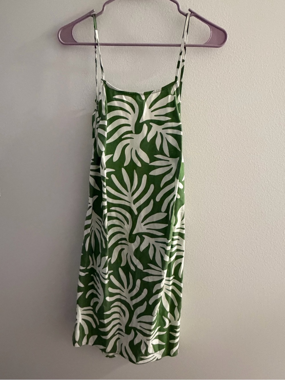Green Leaf-Print Slip Mini Dress